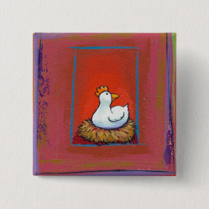 Chapa Cuadrada Gallina del arte del pollo que pone la pintura