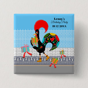 Chapa Cuadrada Gallo de Portugal con regalos Primer Fiesta de Cum