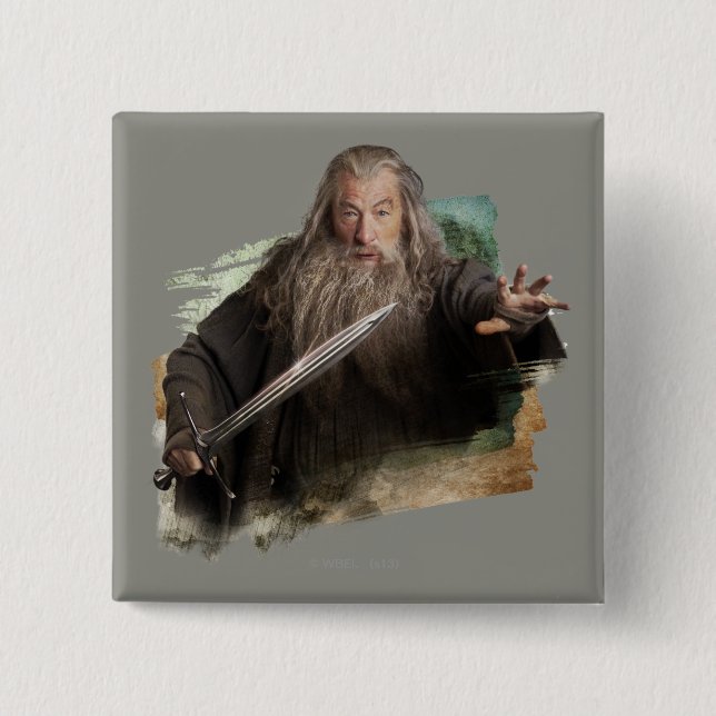 Chapa Cuadrada Gandalf con espada (Anverso)