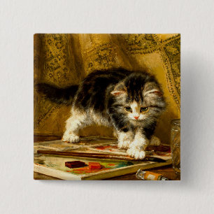 Chapa Cuadrada Gatito con pintura y brochas