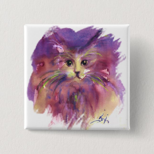 CHAPA CUADRADA GATITO MORADO ,RETRATO DE GATO (Anverso)