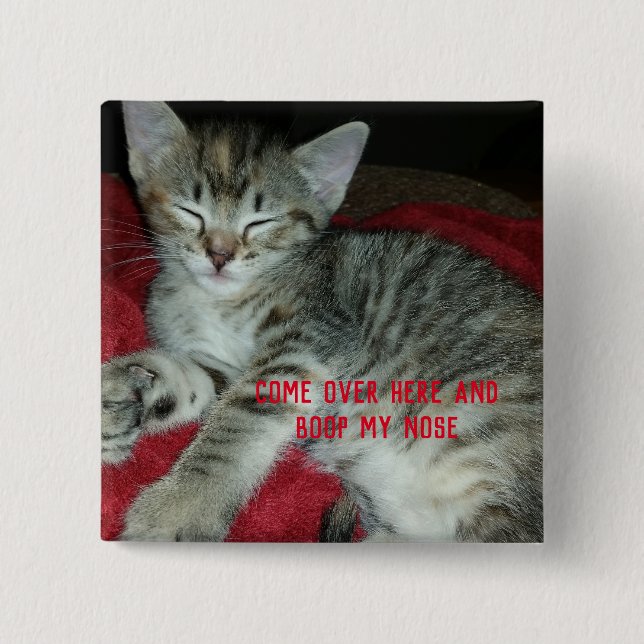 Chapa Cuadrada Gatito tabby gris boop mi nariz (Anverso)