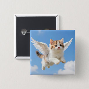 Chapa Cuadrada Gatito Volador Adorable Calico Tabby Cielo Azul