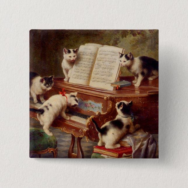 Chapa Cuadrada Gatitos y piano (Anverso)