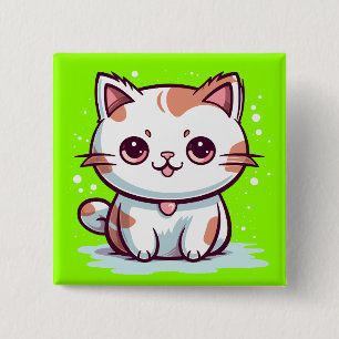 Chapa Cuadrada Gato adorable al estilo Kawaii Clipart