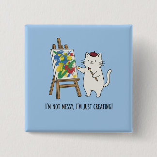 Chapa Cuadrada Gato Artista Pintando Desorden Abstracto Azul Past