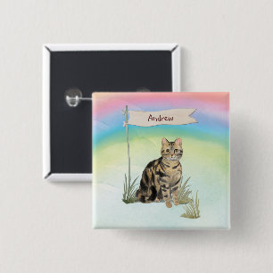Chapa Cuadrada Gato atigrado de nombre personalizado Mascota