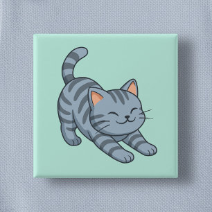 Chapa Cuadrada Gato Atigrado Gris Estirándose Verde