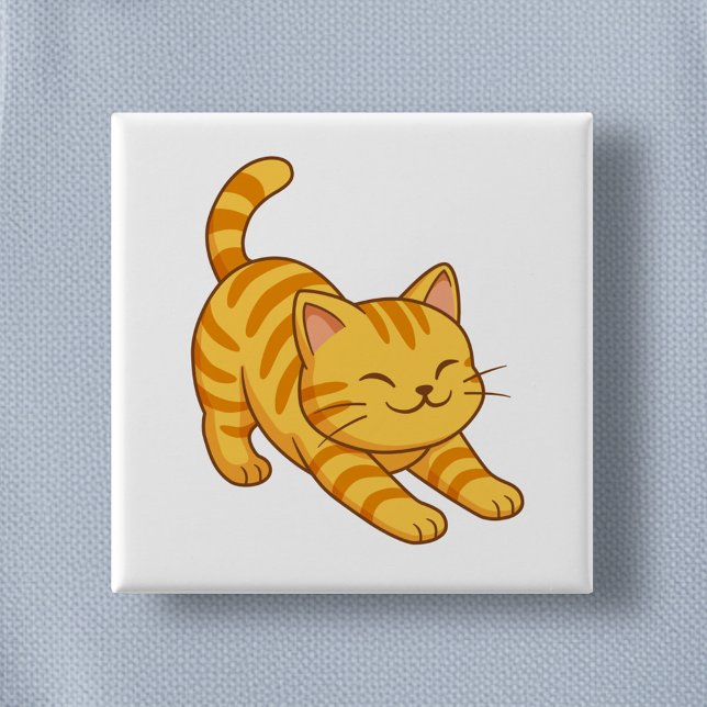 Chapa Cuadrada Gato Atigrado Naranja Estirándose (Subido por el creador)