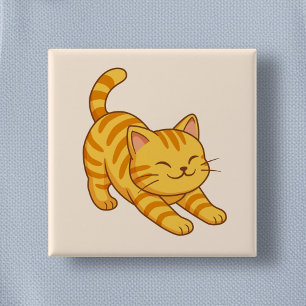Chapa Cuadrada Gato atigrado naranja estirándose Beige