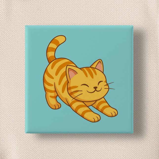 Chapa Cuadrada Gato Atigrado Naranja Estirándose Verde (Subido por el creador)