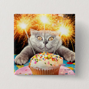 Chapa Cuadrada Gato Con Pastel De Sparkler