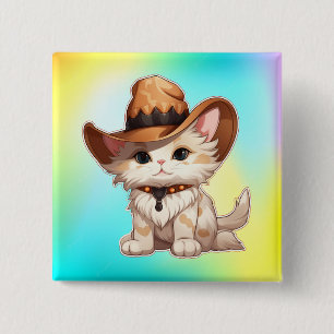 Chapa Cuadrada Gato con sombrero occidental Clipart-85247