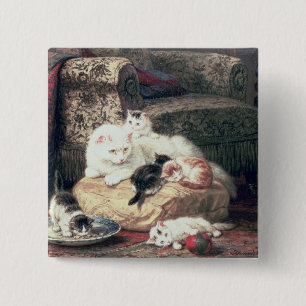 Chapa Cuadrada Gato con sus gatitos en un amortiguador