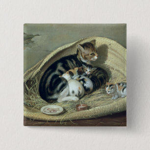 Chapa Cuadrada Gato con sus gatitos en una cesta, 1797