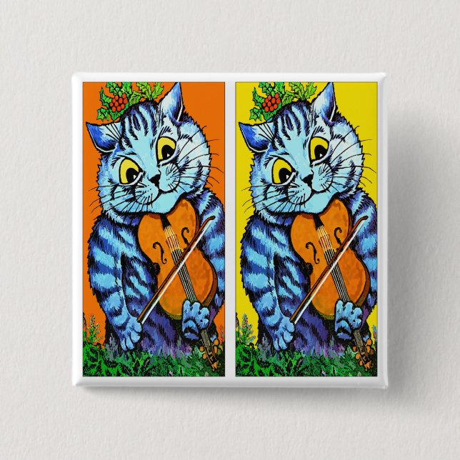 Chapa Cuadrada Gato con violín de Louis Wain (Anverso)