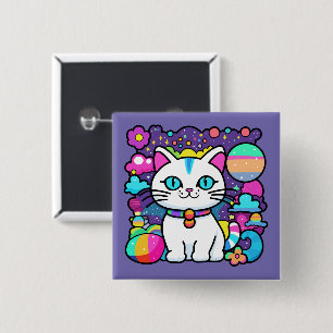 Chapa Cuadrada Gato Cósmico Blanco Adorable