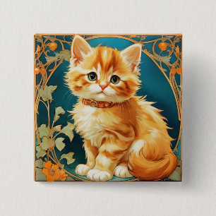 Chapa Cuadrada Gato de Alphonse Mucha Art Nouveau