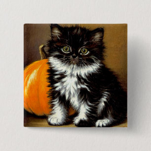 Chapa Cuadrada Gato de Halloween blanco y negro vintage