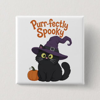 Chapa Cuadrada Gato de Halloween Perfectamente Espeluznante