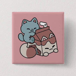 Chapa Cuadrada Gato de Leche Chocolate Kawaii – Bebida Acogedora 