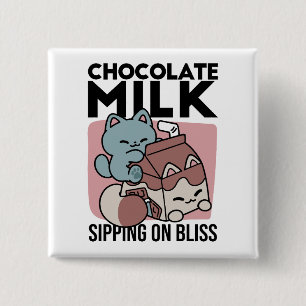 Chapa Cuadrada Gato de Leche Chocolate Kawaii – Bebida Acogedora 