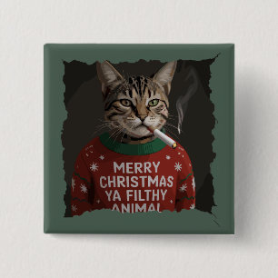 Chapa Cuadrada Gato divertido fumando en Navidad Meme sarcástico 