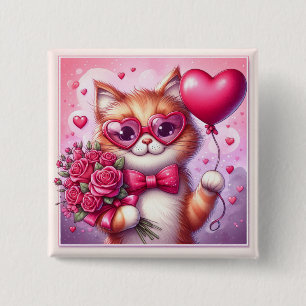 Chapa Cuadrada Gato El día de San Valentín/gatito