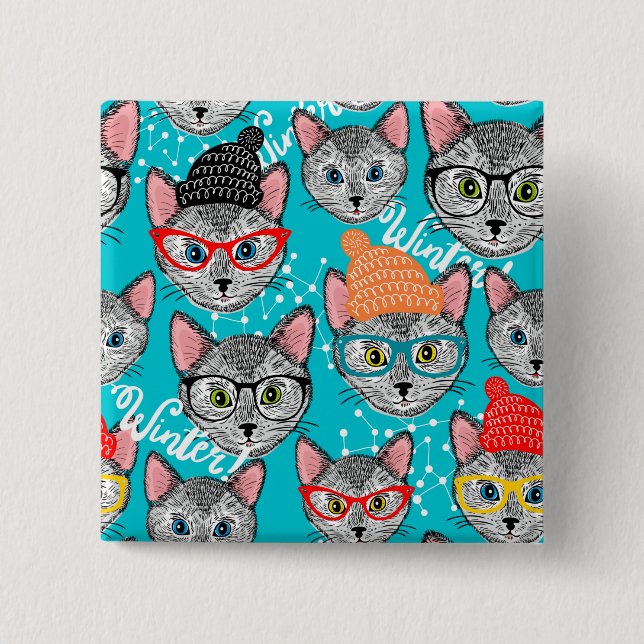 Chapa Cuadrada Gato en el gorra (Anverso)