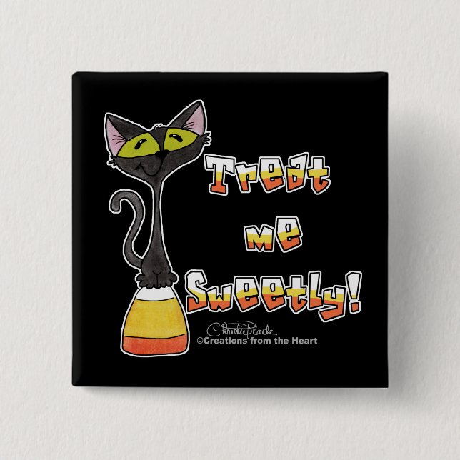 Chapa Cuadrada Gato en el maíz dulce me trata dulcemente (Anverso)