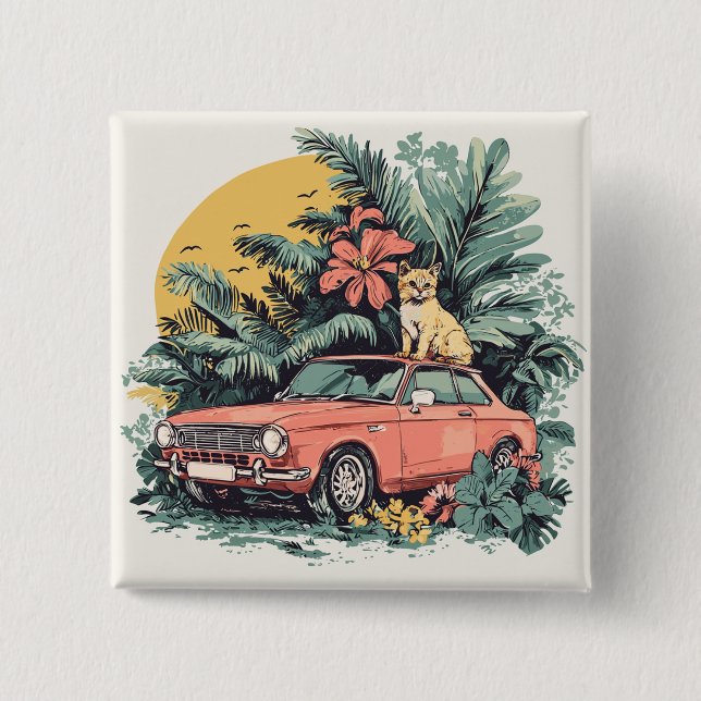 Chapa Cuadrada Gato en la selva (Anverso)