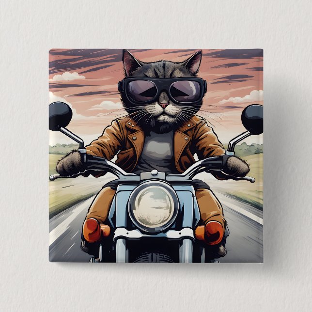 Chapa Cuadrada Gato en moto (Anverso)