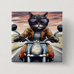 Chapa Cuadrada Gato en moto