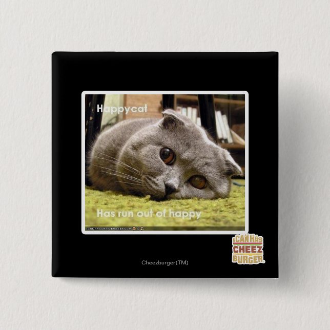 Chapa Cuadrada Gato feliz, fuera de feliz (Anverso)