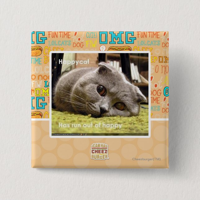 Chapa Cuadrada Gato feliz, fuera de feliz (Anverso)