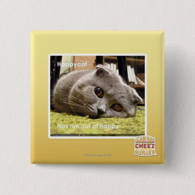 Chapa Cuadrada Gato feliz, fuera de feliz (Anverso)