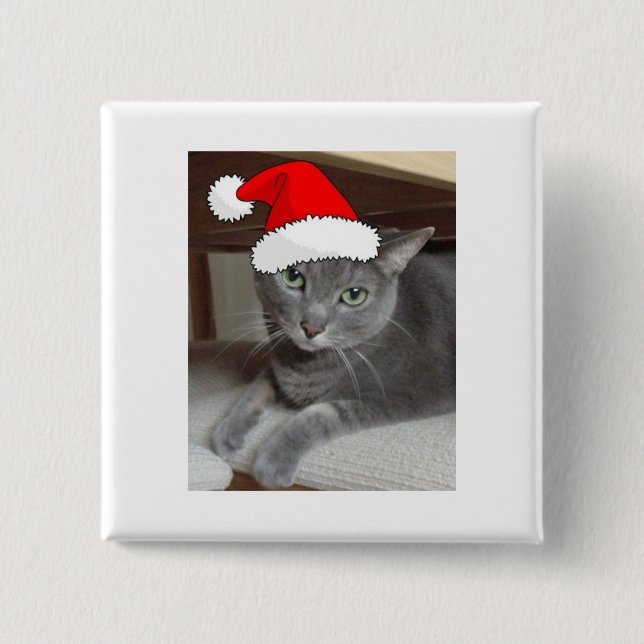 Chapa Cuadrada Gato gris azul ruso navidad (Anverso)