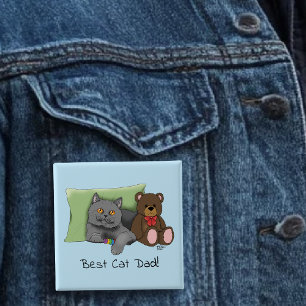 Chapa Cuadrada Gato gris del día del padre