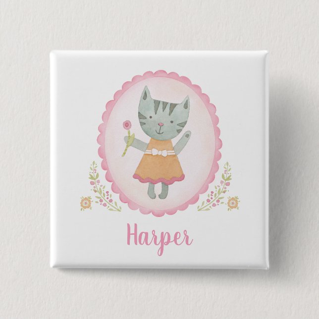 Chapa Cuadrada Gato Kitty (Anverso)