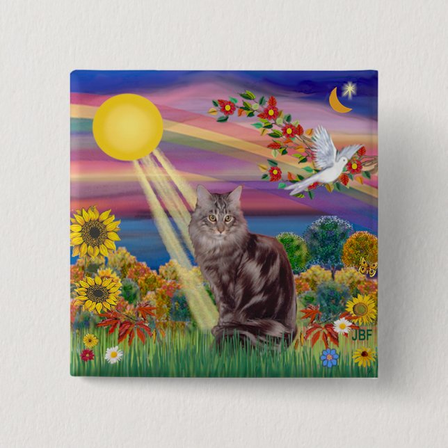 Chapa Cuadrada Gato Maine Coon 10 - Sol de Otoño (Anverso)