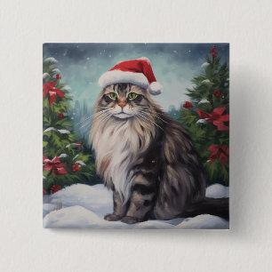Chapa Cuadrada Gato Maine Coon en Navidad con nieve