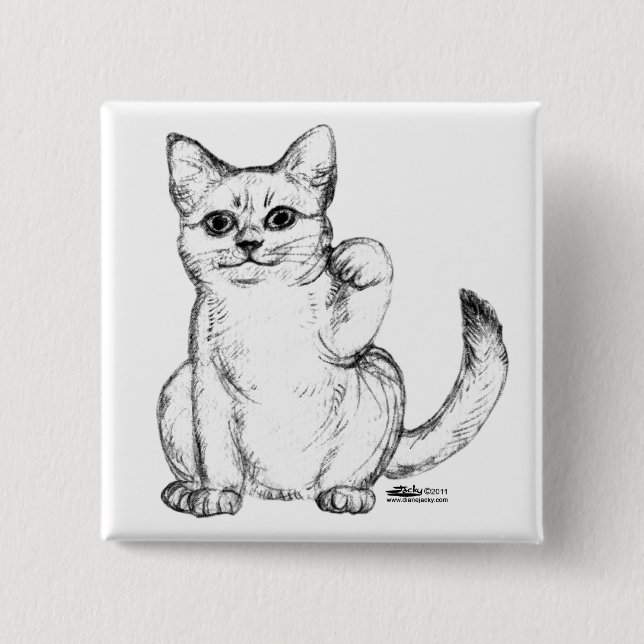 Chapa Cuadrada Gato Maneki Neko Atrayendo (Anverso)