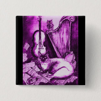 Chapa Cuadrada GATO MUSICAL, violeta púrpura y negro blanco