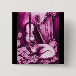 Chapa Cuadrada GATO MUSICAL, violeta púrpura y negro blanco