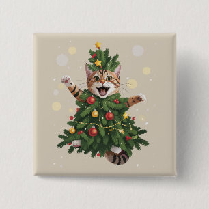 Chapa Cuadrada Gato Naranja Jengibre Árbol Navidad Navideño Mono 
