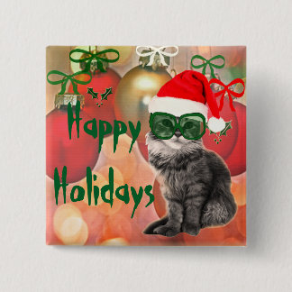 Chapa Cuadrada Gato navidad en el fondo de la bola de un navidad