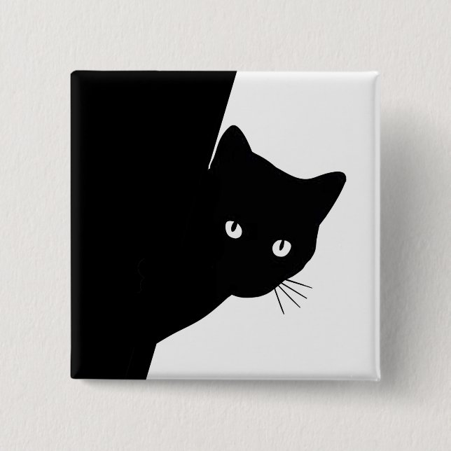 Chapa Cuadrada Gato negro astuto (Anverso)