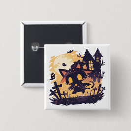 Chapa Cuadrada Gato negro brujo en la noche de Halloween