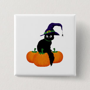 Chapa Cuadrada Gato negro con Gorra y calabazas para Halloween