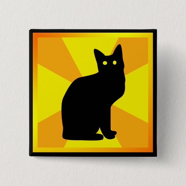Chapa Cuadrada Gato negro con ojos brillantes - (Anverso)